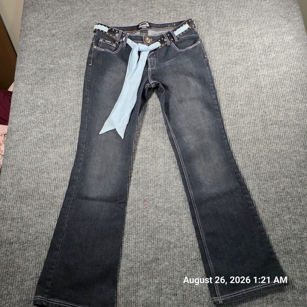 Squeeze Jeans Womens 13 Dark Wash Flare Studded Belt Scarf Y2K Denim Flare Leg